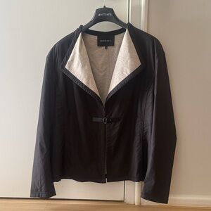 Lafayette 148 New York Black Blazer with Cream Lining and Black Leather Accents